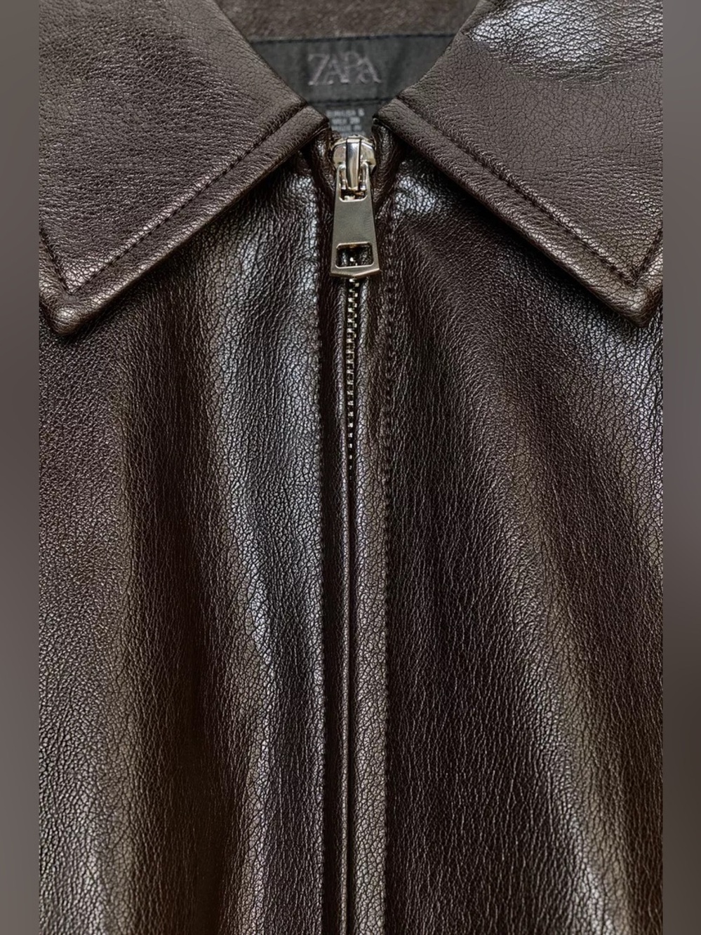 Zara Women's Dark Brown Faux Leather Zip Collared Bomber Jacket S - Picture 8 of 8